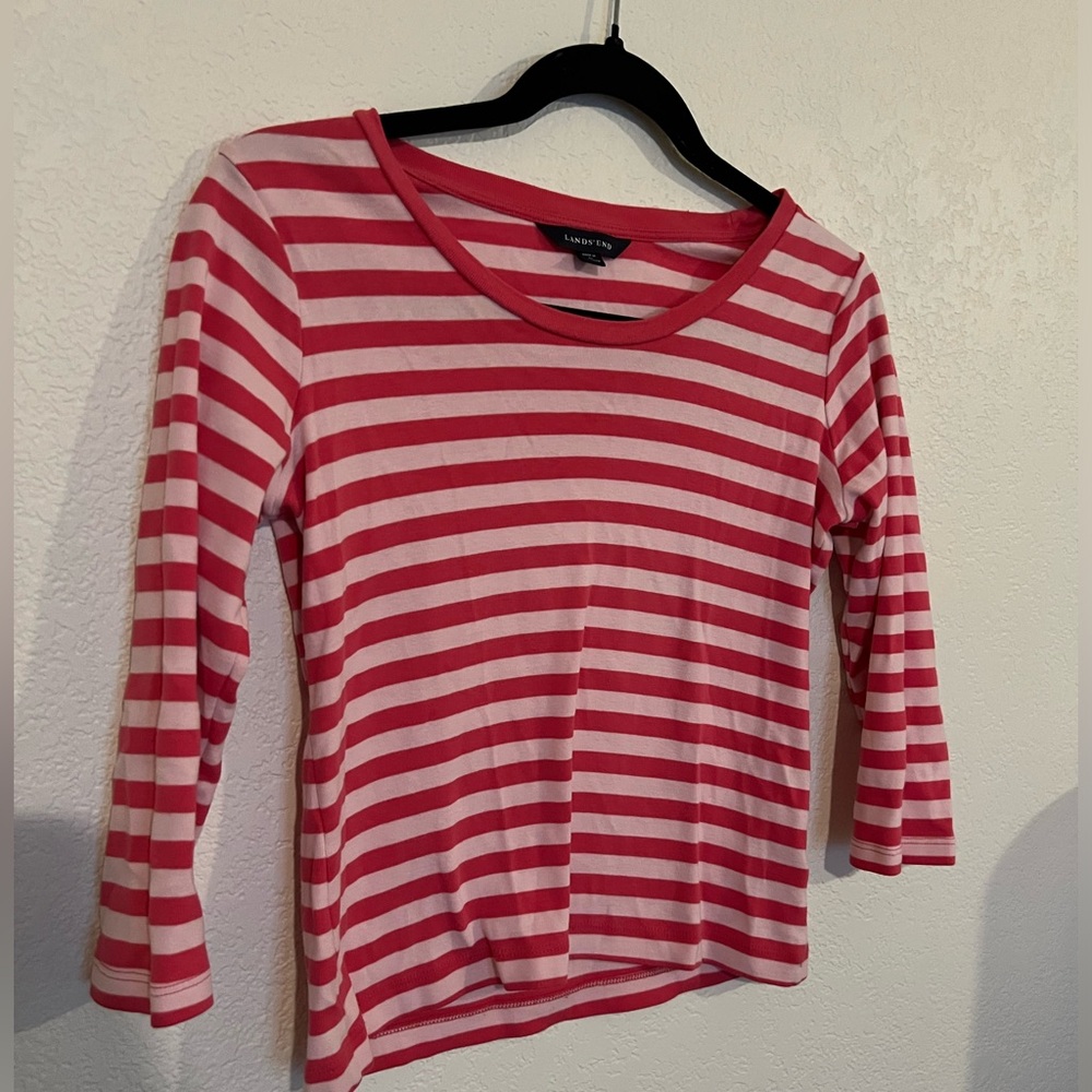Lands end shirt. Fuchsia and pink, 2/3 sleeve.